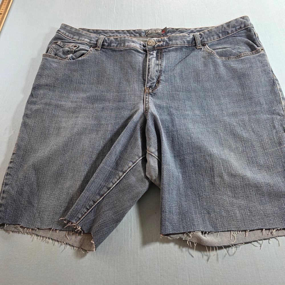 Venezia Womens Blue Denim Cut Off Jean Shorts Raw Hem Stretch Petite Size 18P